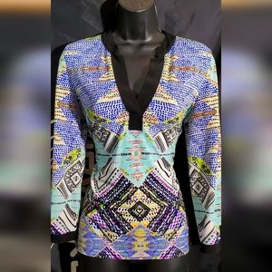 Rafaella abstract colorful top 3/4 split sleeves, nwot! size pxs